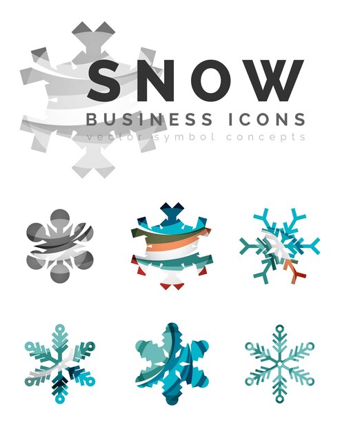 Vektor satz von abstrakten bunten schneeflocken-logo-icons winterkonzepte sauberes modernes geometrisches design