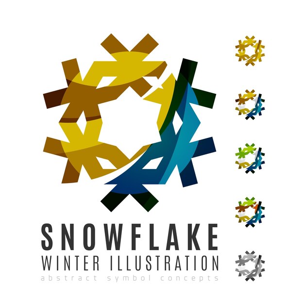 Satz von abstrakten bunten schneeflocken-logo-icons winterkonzepte sauberes modernes geometrisches design