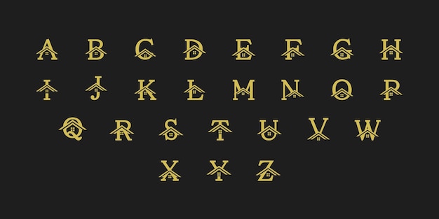 Vektor satz von alphabet großbuchstaben mit home house golden logo design real estate logo concept