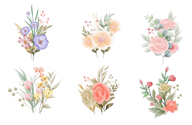 Satz von Aquarell rosa Blumenarrangements Hand zeichnen Bouquet Kollektion