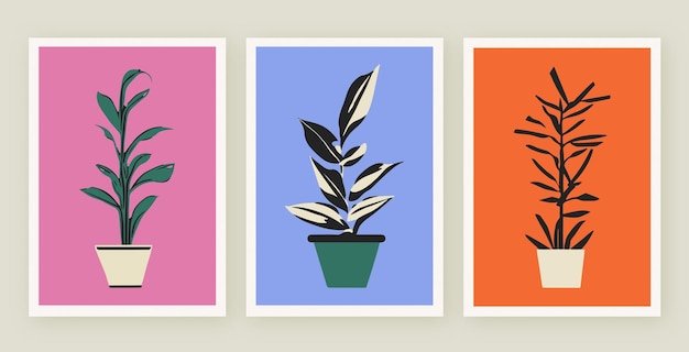 Satz von Ausschnitten botanische Retro-Formen Blume Home Plant Illustration