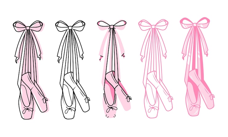 Vektor satz von balletschuhen coquette-kern flache grafiken isoliert auf weißem hintergrund