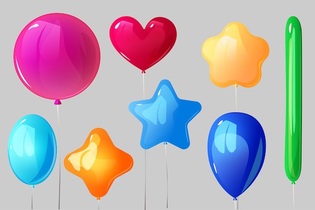 Vektor satz von ballons im flachen cartoon-design viele bunte ballons, die die feier symbolisieren