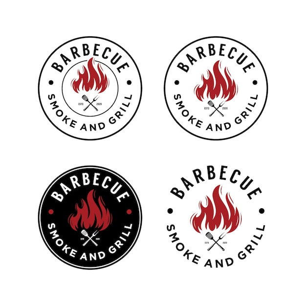 Satz von barbecue-bbq-logo-emblem-abzeichen-design-vorlage