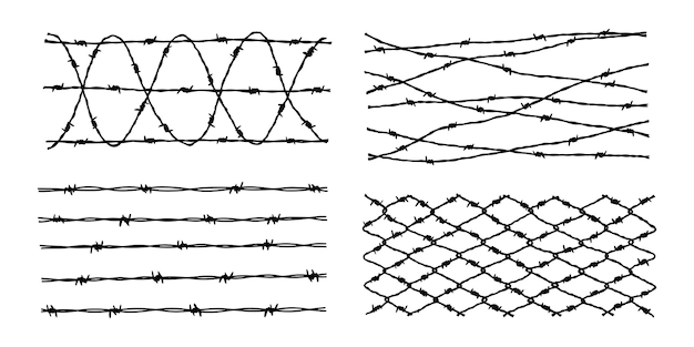 Satz von barbwire-zaun-hintergründen handgezeichnete vektorillustration