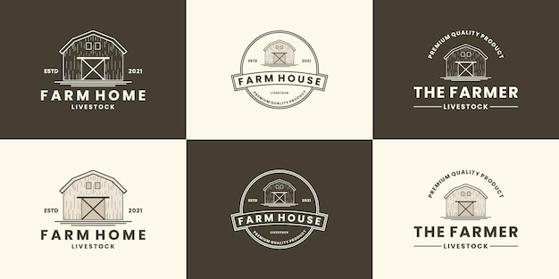 Satz von bauernhaus-logo-design landwirtschaftliche ranch, retro-stil