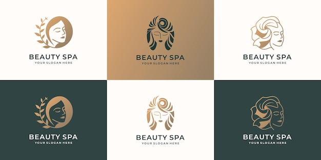 Satz von beauty-frauen-logo feminine schönheits-spa-frauen-frisur-goldfarben-schönheits-logo-inspiration