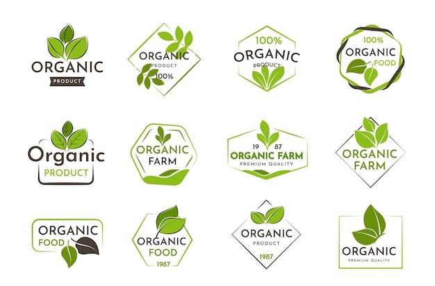 Vektor satz von bio-logo quadratplatten etiketten