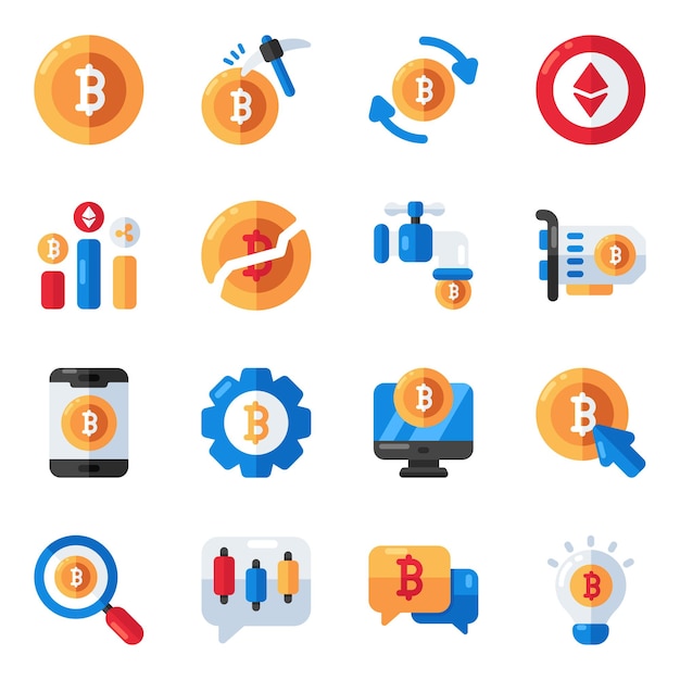 Satz von Bitcoin-Flat-Ikonen