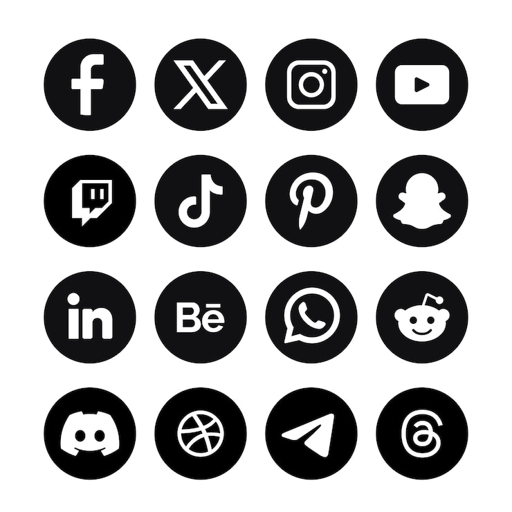 Vektor satz von black circle social media logos