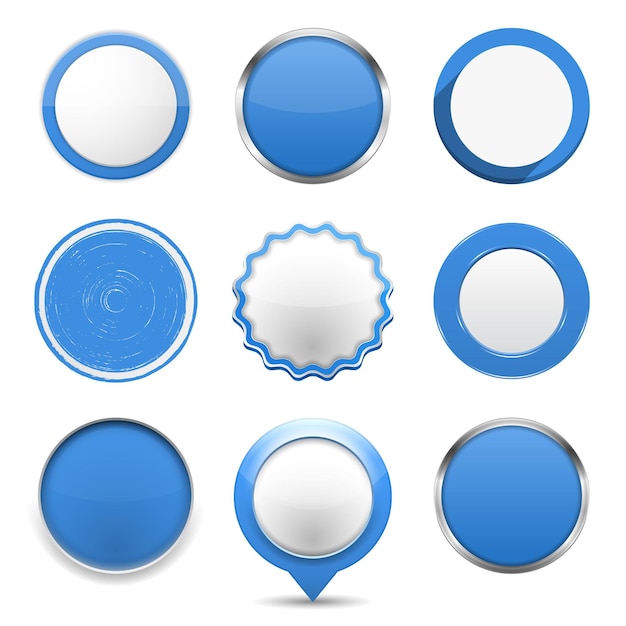 Satz von blauen runden tasten auf weißem hintergrund vektor eps10 illustration