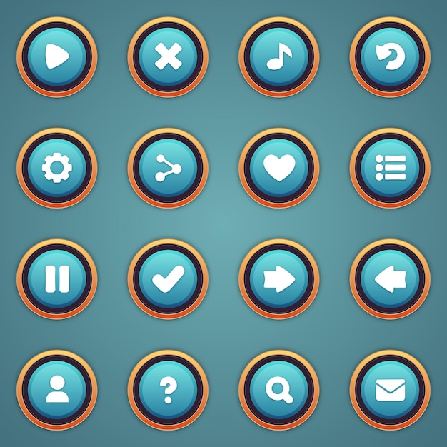 Satz von blauen Tasten für mobile Spiele Spieloberfläche Cartoon ui Tasten Set Spiel ui Tasten Kit
