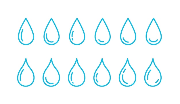 Satz von blauen Wassertropfen, Spritz-Tropfen von Farbe, Wasser-Spray-Ikonen