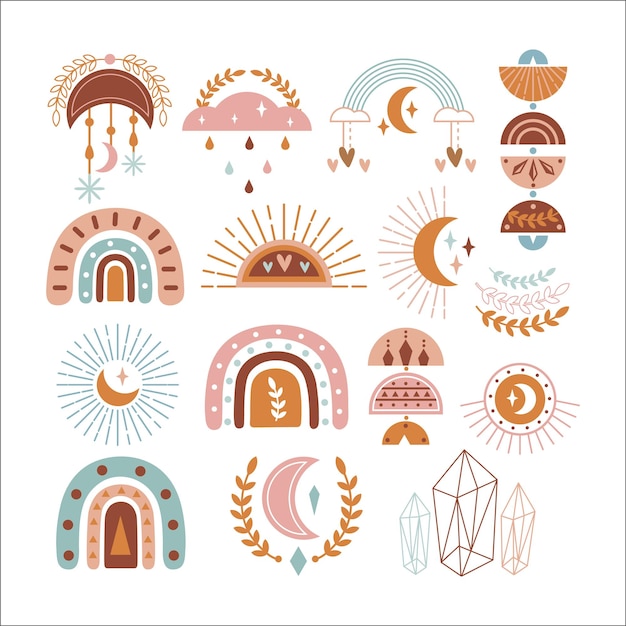 Satz von Boho-Element-Sammlung Böhmische Elementdekorations-Vektorillustration