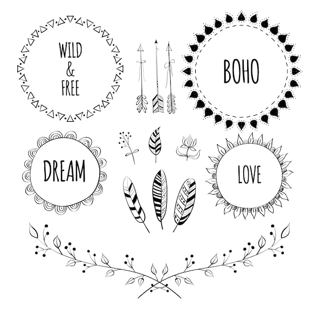 Satz von Boho Style Frames und von Hand gezeichnetes Element