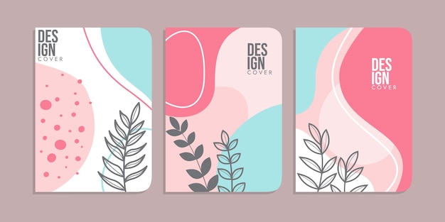 Satz von buchcover-designs mit handgezeichneten laubdekorationen abstrakte retro-botanische hintergründe