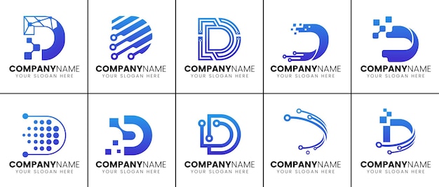 Satz von buchstaben-d-logo-vorlagen für technologieunternehmen