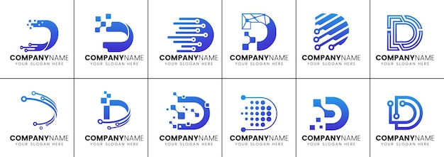 Vektor satz von buchstaben-d-logo-vorlagen für technologieunternehmen