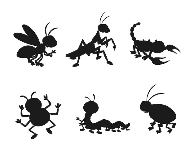 Satz von bugs insekten isolierte vektorsilhouetten