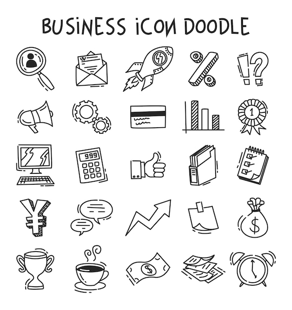 Satz von business-ikone im doodle-stil