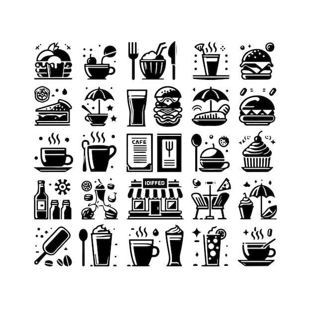 Satz von café-ikonen, restaurant-iconen, lebensmittel- und getränke-icon-vektor-design-illustration