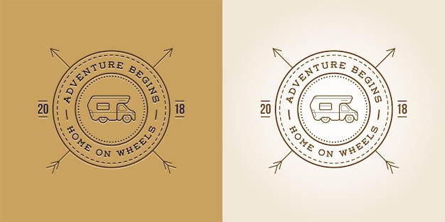 Satz von Camper-Car-Logo-Design-Vorlagen, Home on Wheels, Abenteuer, Familienexpedition, Vektor
