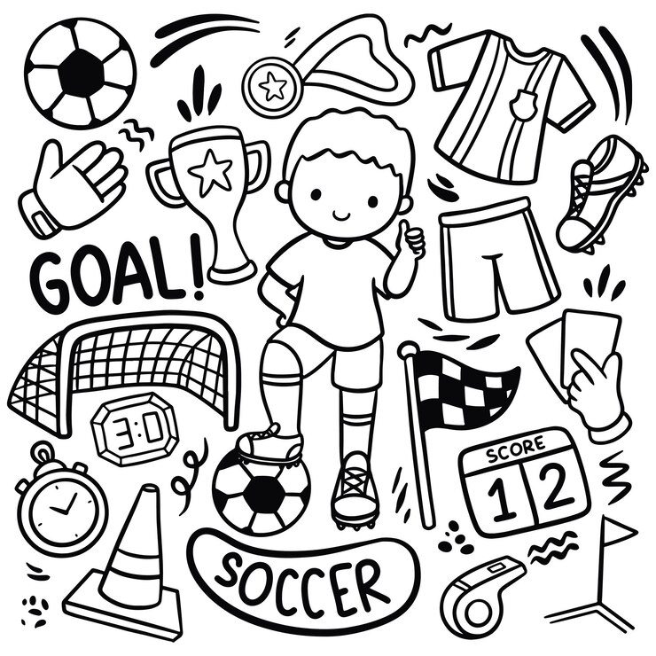 Vektor satz von cartoon-fußball-ausrüstungen doodle vector illustration