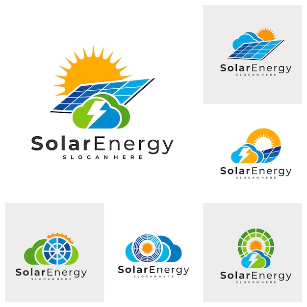 Satz von cloud solar-logo-vektorvorlagen kreative konzepte für das energie-logo-design von solarmodulen