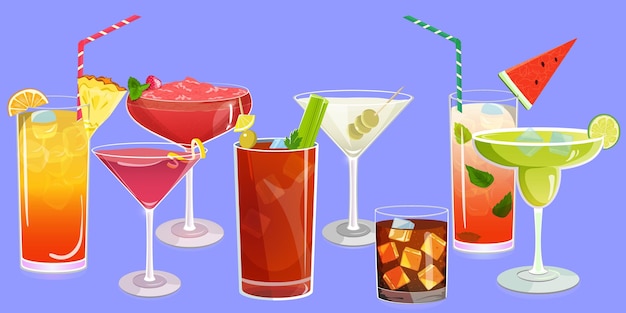Satz von Cocktails und kalten Getränken Vektorillustration EPS10