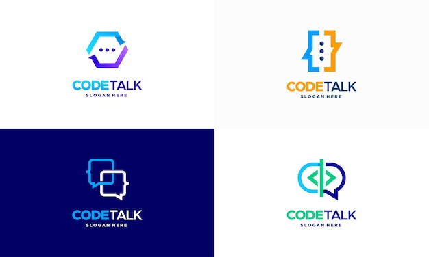 Satz von code talk-logodesigns konzeptvektor, code-programmierer-forum-logo-vorlage