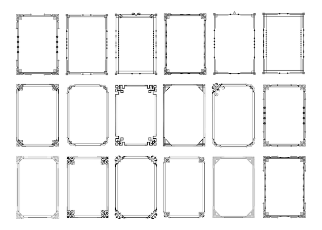Satz von dekorativen rahmen vintage rechteckige ornamente und bordürendekoration