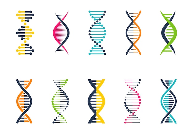 Vektor satz von dna-elementen. genetische zeichen. medizinische symbole.