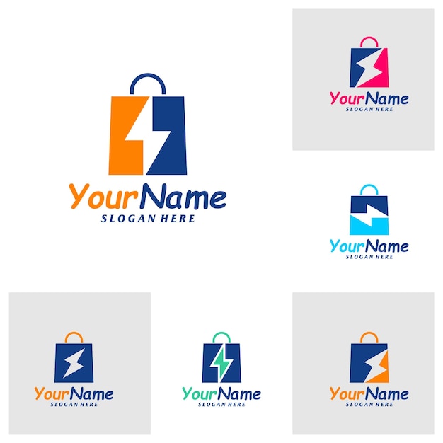 Satz von donner shop logo design template fast shop logo konzept vektor creative icon symbol
