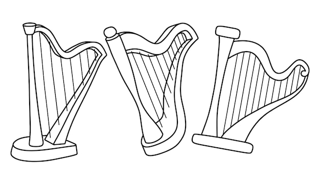 Satz von Doodle-Harfe Klassisches Saitenmusikinstrument