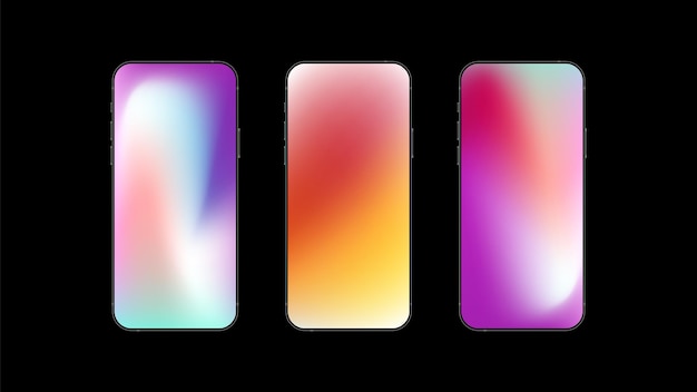 Satz von drei bunten Steigungshintergründen auf dem Smartphone. Vektorillustration