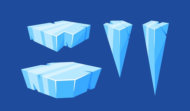 Satz von eiswürfeln und kristallen blau gefrorene blöcke stalaktiten eiszapfen eisberg eisschollen oder höhlen-stalagmiten-elemente