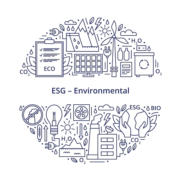 Satz von esg eco bio-symbolen esg-umweltkriterien vektorillustration