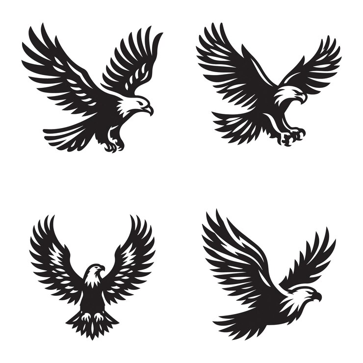 Satz von fliegenden Adlern Vektor Silhouette