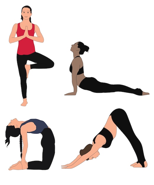 Vektor satz von frauen, die yoga-vektorillustration tun