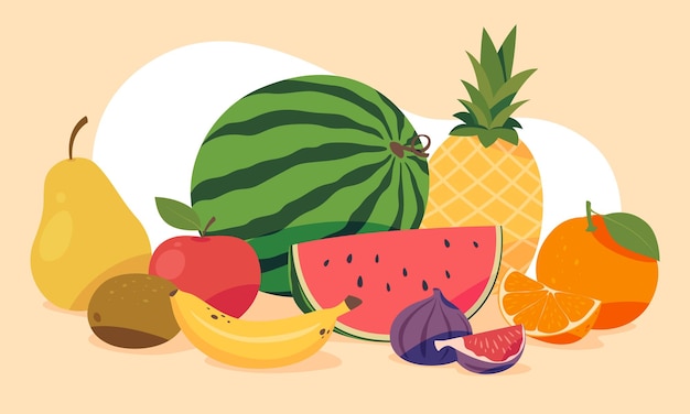 Satz von Früchten und Beeren im Cartoon-Stil essbare leckere Früchte tropische exotische erfrischende Speisen