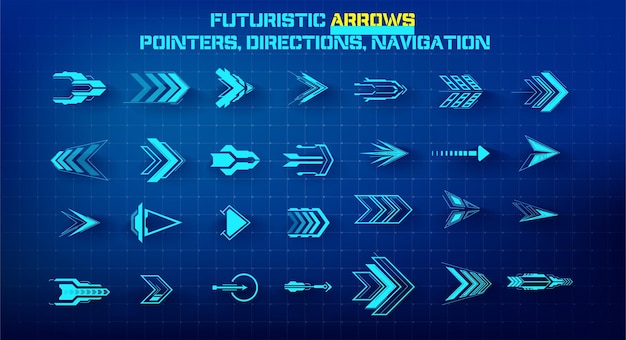 Satz von futuristischen Pfeilen Futuristische Schnittstelle hud Design-Elemente Pfeilzeilen Richtung Satz von holographischen Pfeilen Zeilen Richtung für Infografiken oder Spiele Illustration