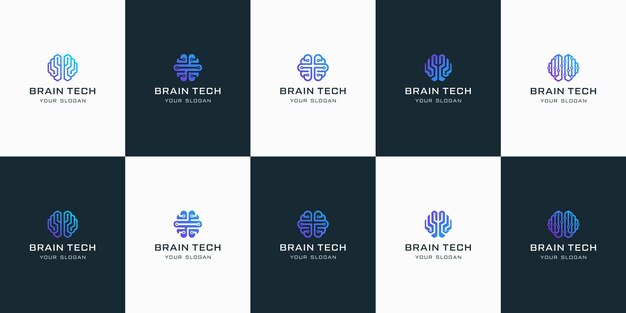 Satz von Gehirn-Tech-Logos, für Design-Inspiration.
