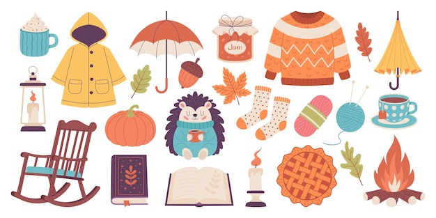 Satz von gemütlichen Herbst-Elementen Vektor-Illustration