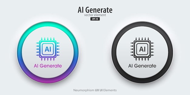 Satz von generativen KI-Tasten Aktive und inaktive Tasten mit KI-Chipset-Symbol Drücken Sie die Taste, um Ideen zu erstellen Neumorphismus Design-Stil für Apps Websites und Schnittstellen Vektor-Illustration