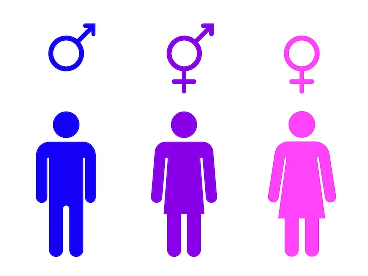 Vektor satz von geschlechtssymbolen mit stilisierten silhouetten männlich weiblich und unisex oder transgender isolierte vektorillustration