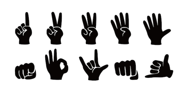 Satz von gesten handsilhouette design finger menschliches zeichen und symbol