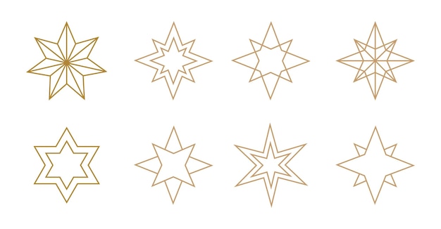 Satz von goldenen Weihnachtssternen, Ikonen, Weihnachtenfeiern, Einladungen, Dekoration, festliche Textur