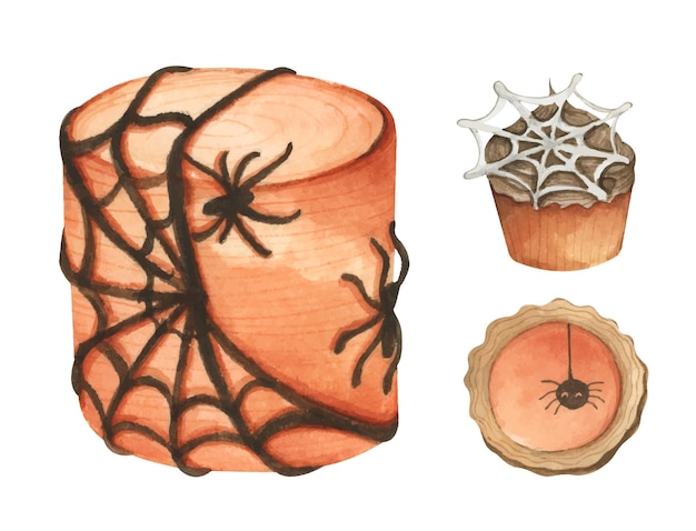 Satz von halloween-desserts aquarellillustration