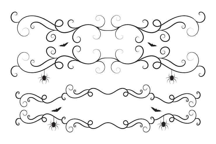 Vektor satz von halloween-kalligraphie viktorianischer blütefiligran wilds wirbel vintage menü ornamente