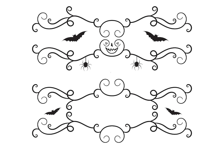 Vektor satz von halloween-kalligraphie viktorianischer blütefiligran wilds wirbel vintage menü ornamente